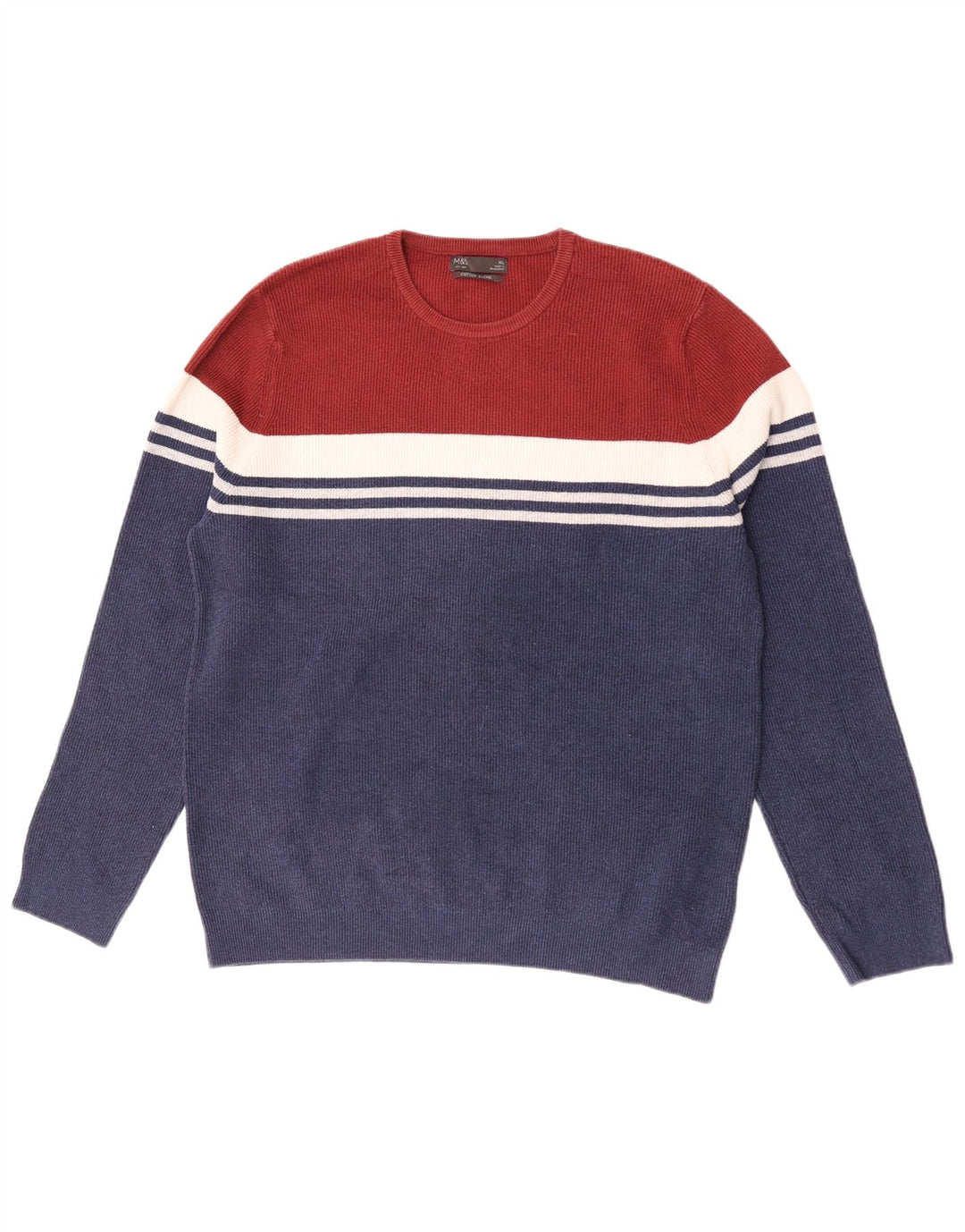 Maglione maglione girocollo da uomo Marks & Spencer XL blu navy a blocchi di colore