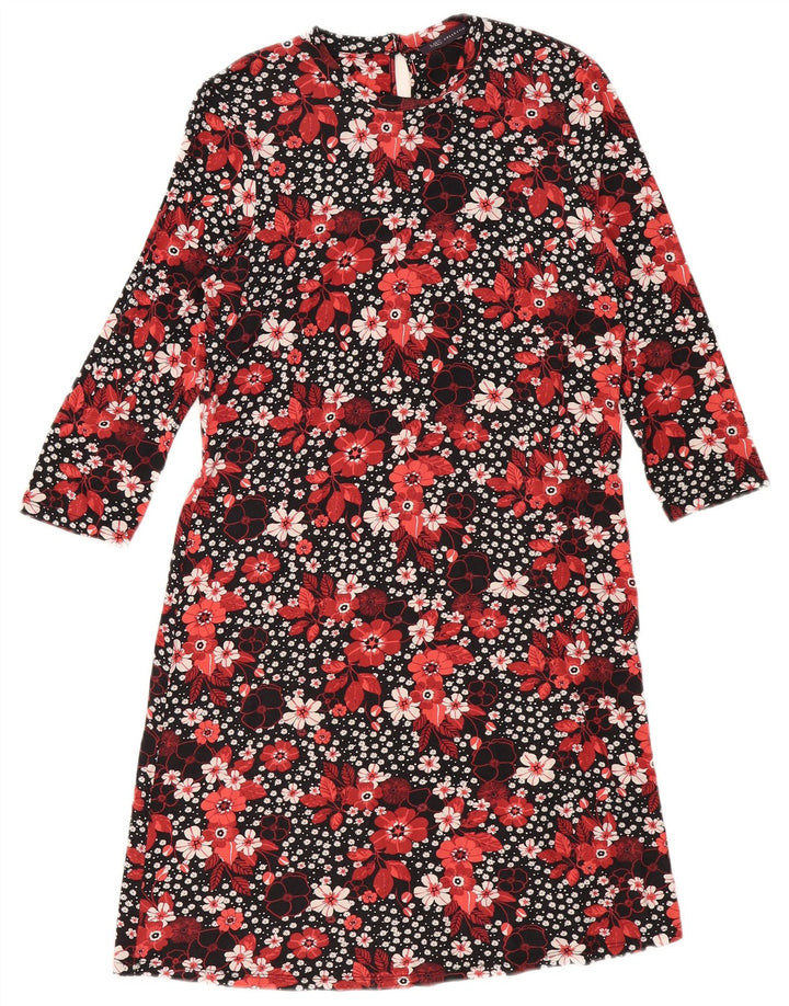 Abito a trapezio con maniche a 3/4 da donna Marks & Spencer UK 12 medio nero floreale