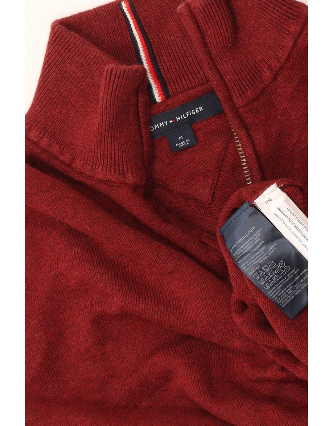 Maglione maglione da uomo con zip e collo Tommy Hilfiger in cotone bordeaux medio