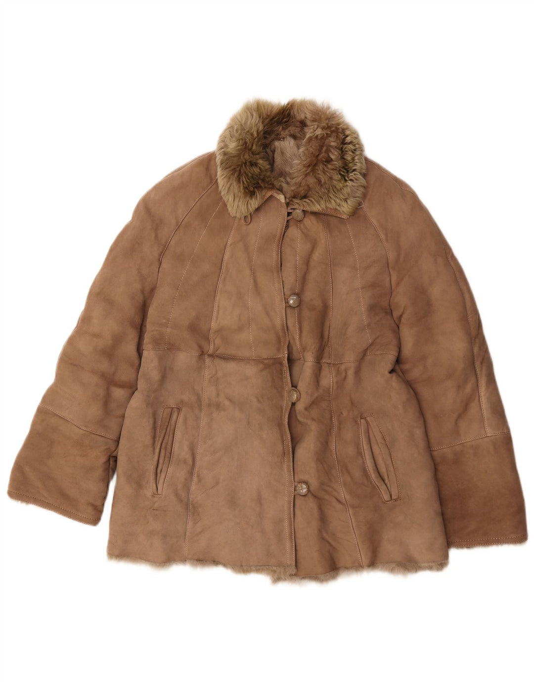 Giacca in shearling vintage da donna UK 12 beige medio