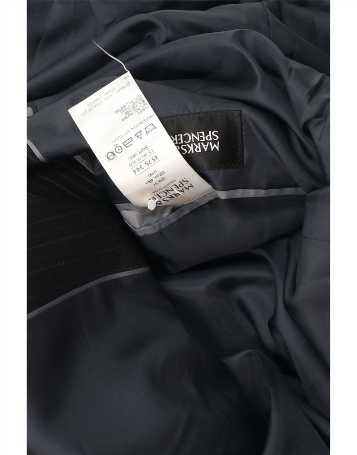 Giacca blazer a 3 bottoni da uomo Marks & Spencer UK 48 2XL Gessato blu navy