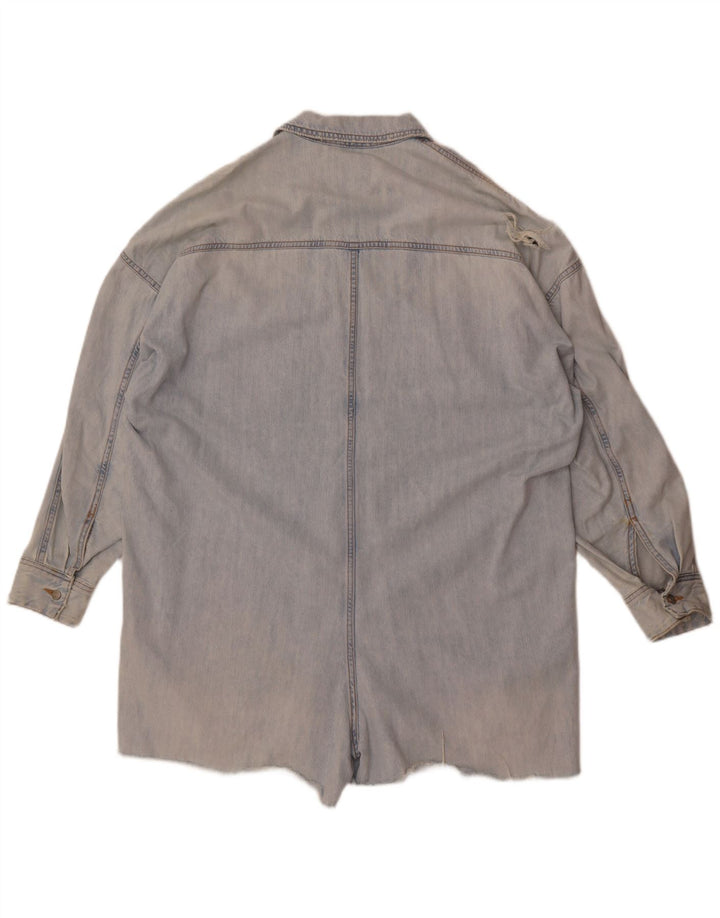 Tuta corta in denim oversize da donna Zara UK 16 grande cotone blu