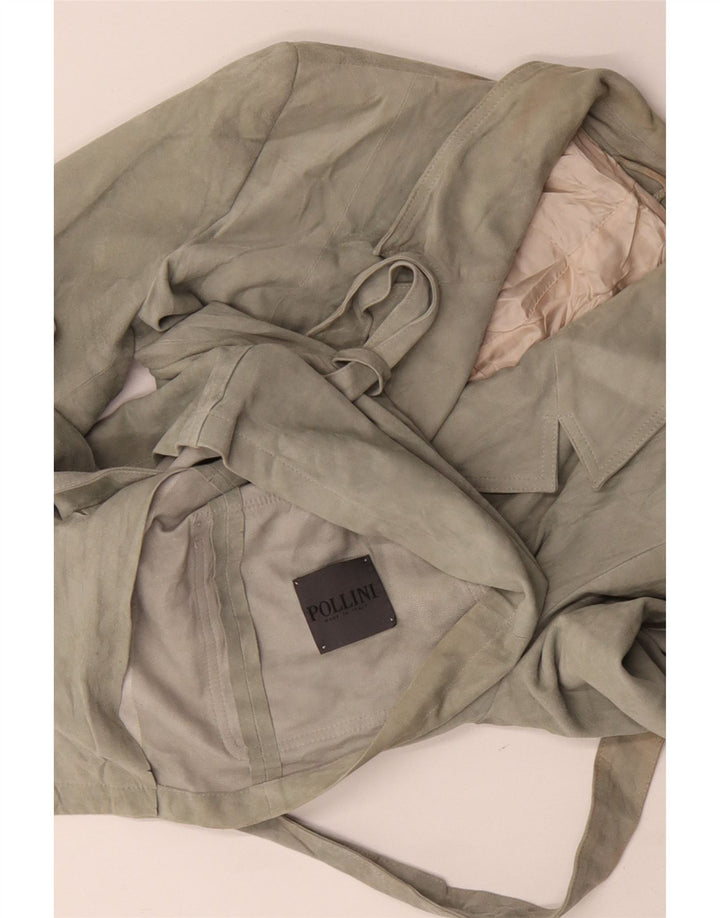 Giacca blazer in pelle scamosciata da donna a 3 bottoni Pollini UK 14 Verde medio