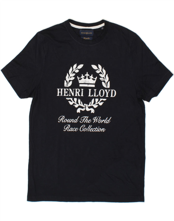 HENRI LLOYD Mens Regular Graphic T-Shirt Top Medium Navy Blue Cotton Vintage Henri Lloyd and Second-Hand Henri Lloyd from Messina Hembry 