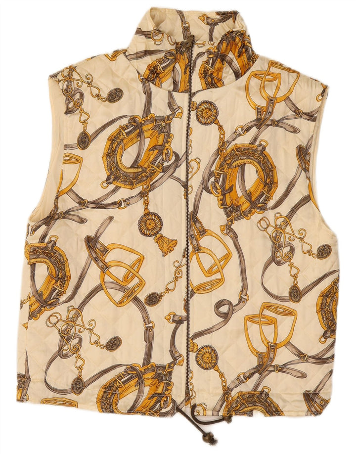 Gilet trapuntato da donna con motivo astratto VINTAGE UK 14 grande seta bianco sporco