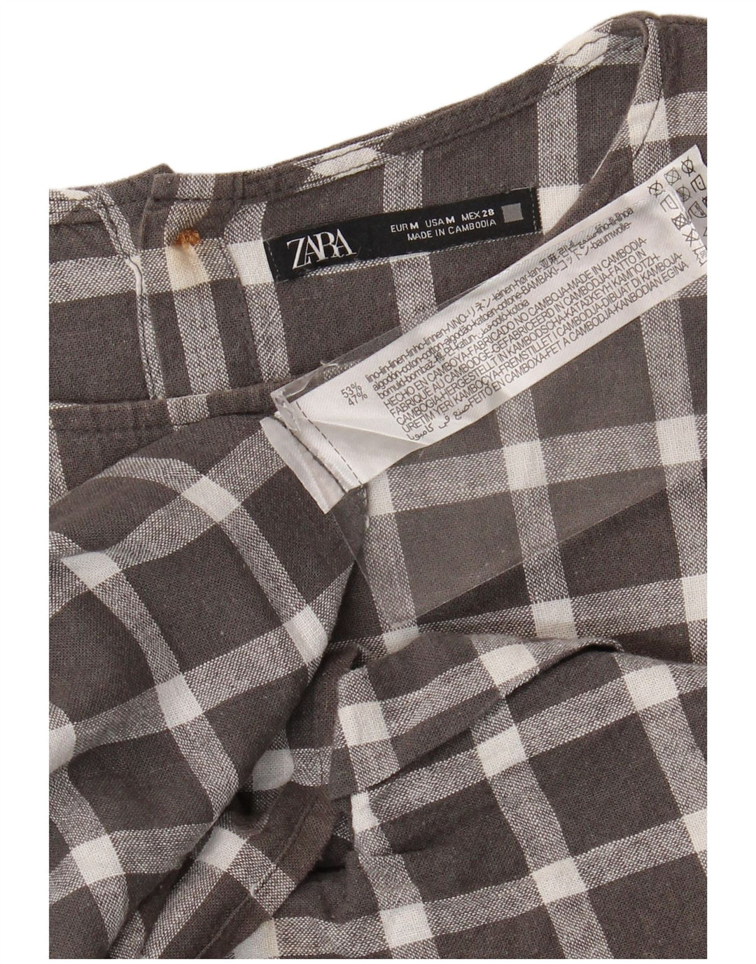 Camicia oversize a maniche corte da donna Zara, camicetta UK 14 grigio medio a quadri