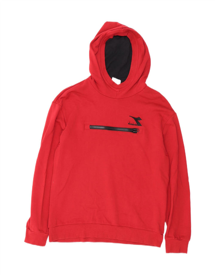 Felpa con cappuccio da uomo Diadora Large rossa in cotone