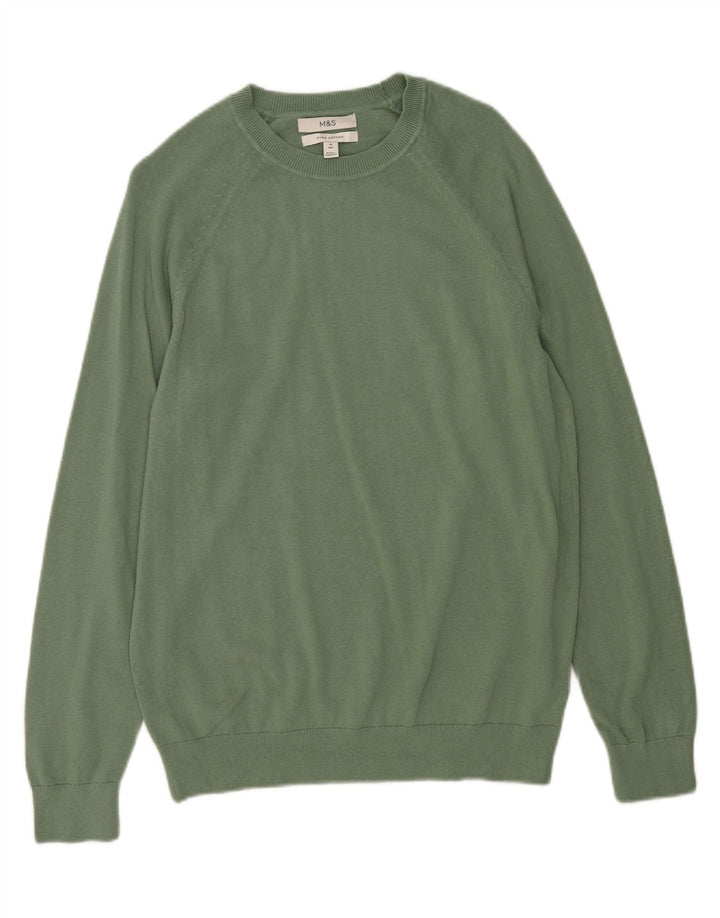Maglione maglione girocollo da uomo Marks & Spencer in cotone verde medio