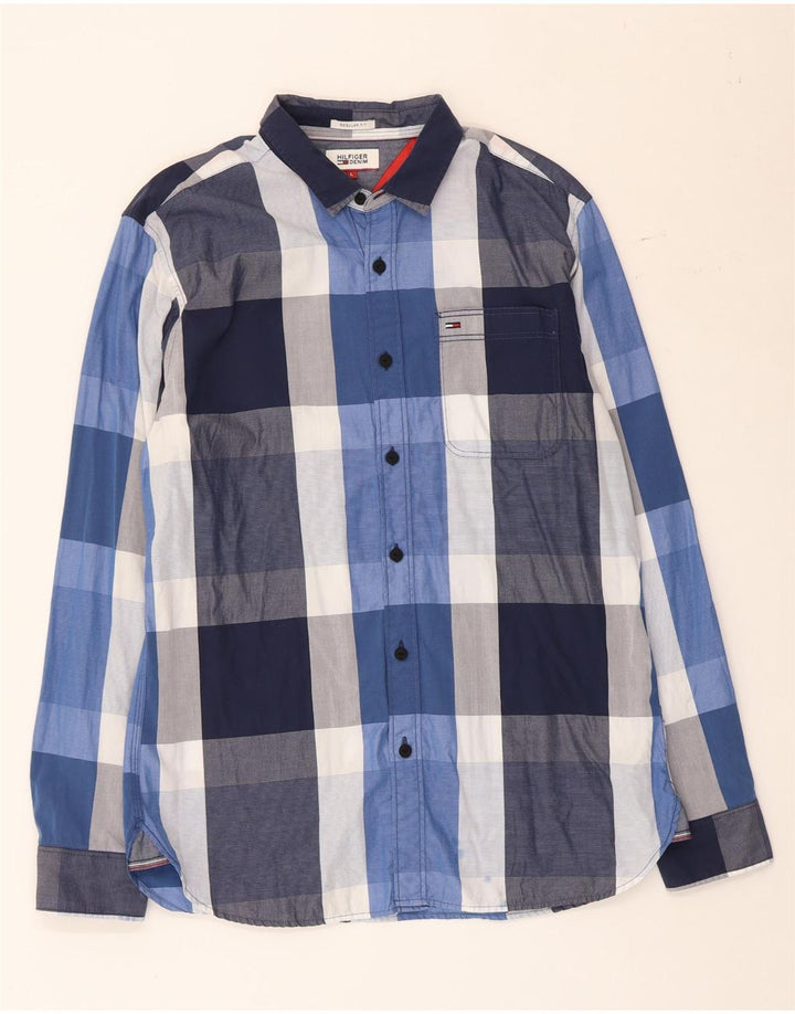 Camicia da uomo vestibilità regolare Tommy Hilfiger grande cotone scozzese blu