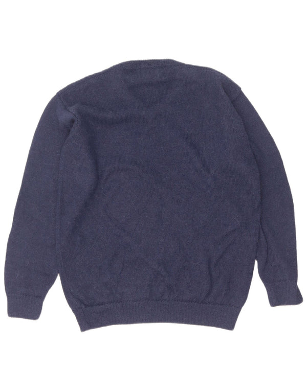 Maglione vintage da uomo con scollo a V XL in lana di alpaca blu navy