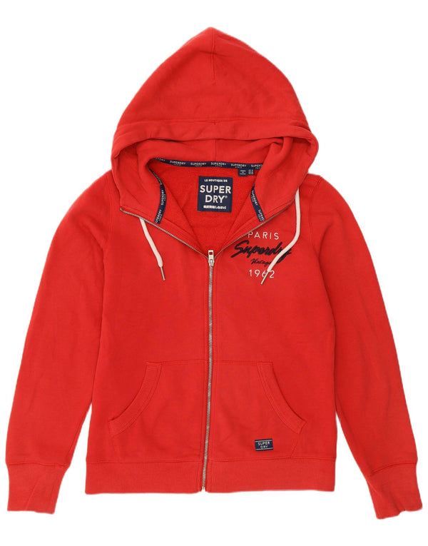 Superdry Womens Graphic Zip Hoodie Sweater UK 14 Large Red Cotton