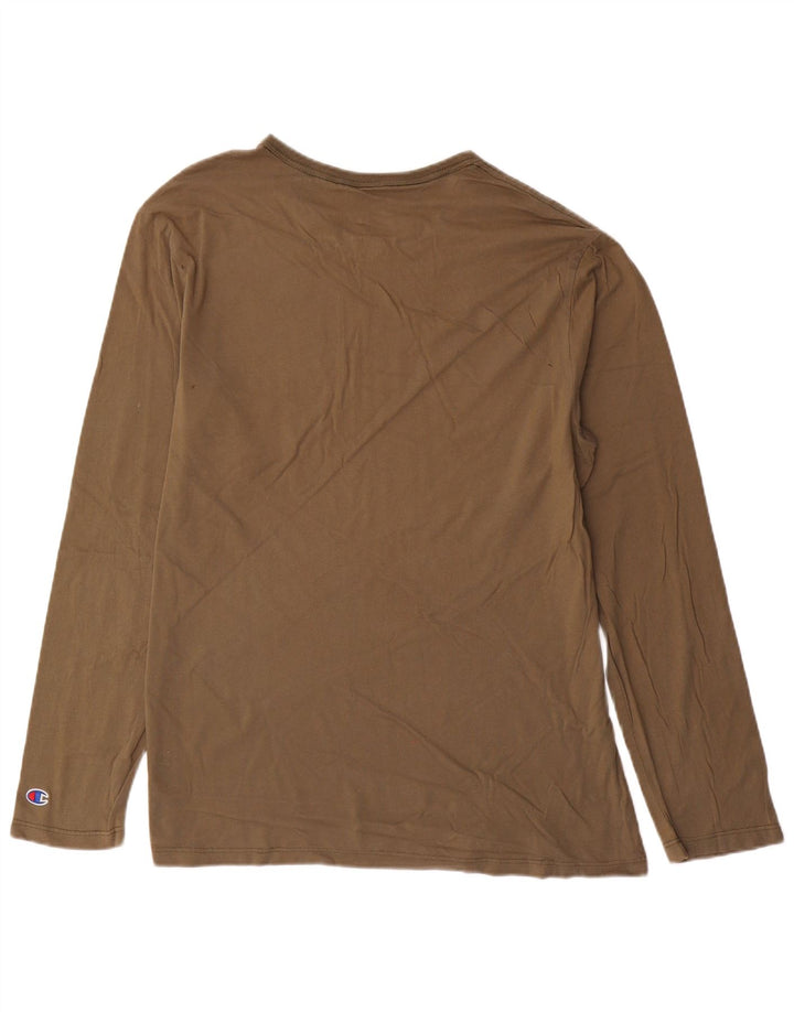CHAMPION Top grafico da uomo a maniche lunghe in cotone marrone grande