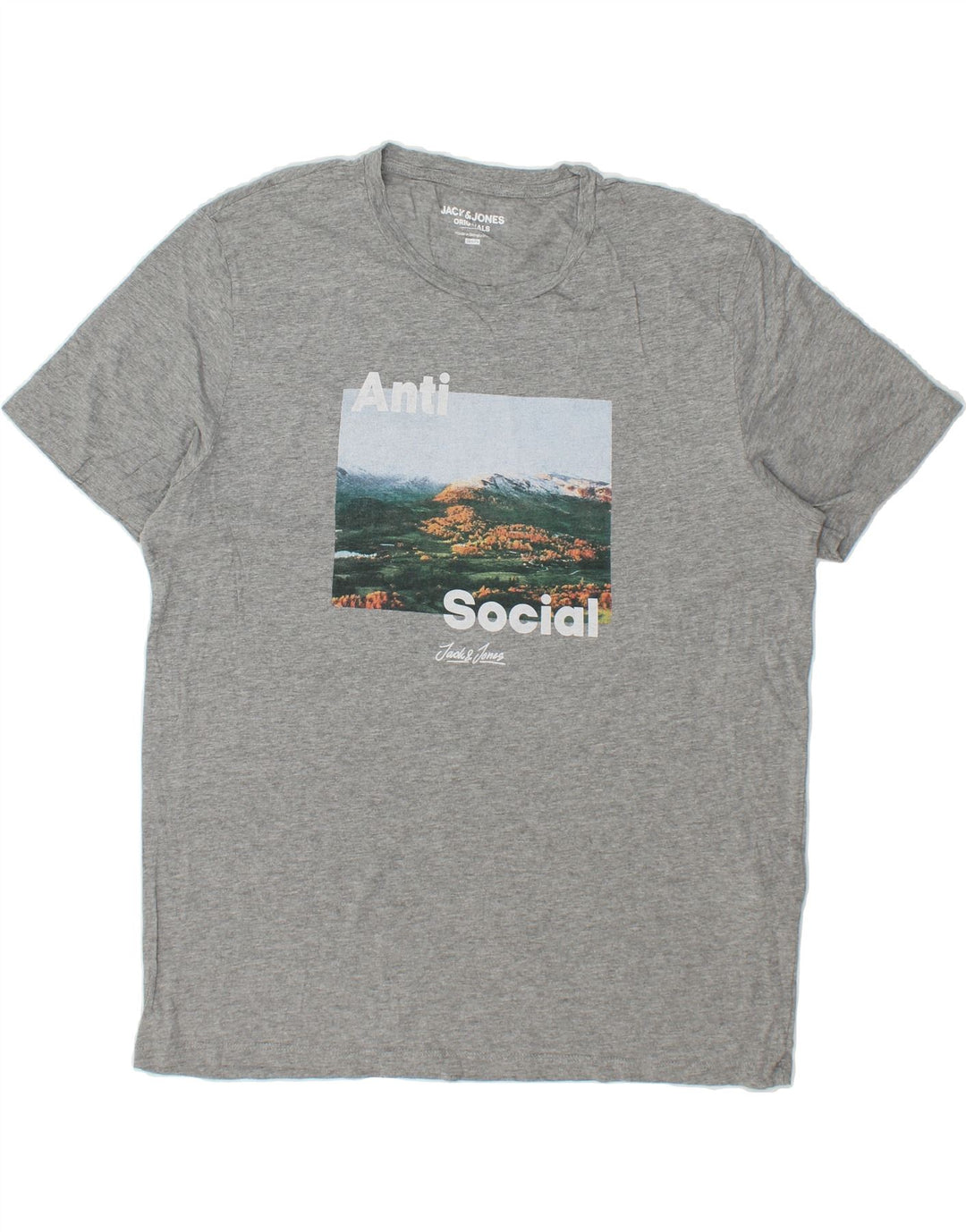JACK & JONES Mens Slim Fit Graphic T-Shirt Top 2XL Grey Vintage Jack & Jones and Second-Hand Jack & Jones from Messina Hembry 