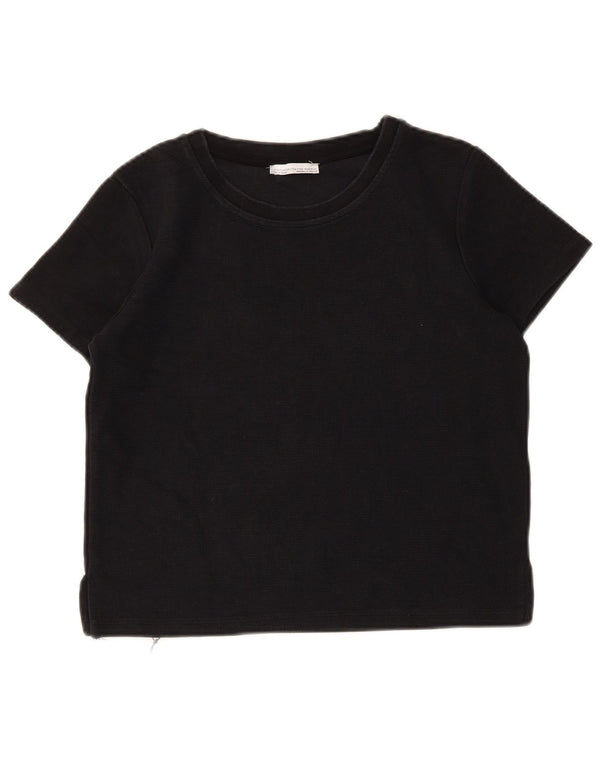 T-shirt corta da donna Zara UK 12 cotone nero medio