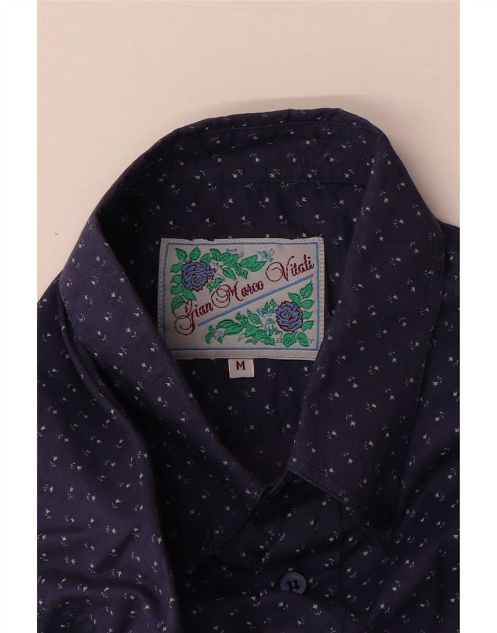 Camicia da uomo vintage in cotone floreale medio blu navy