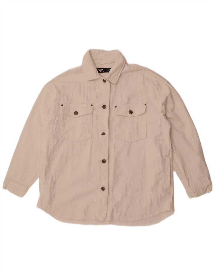 Giacca da donna oversize in velluto a coste Zara UK 10 piccola in cotone bianco