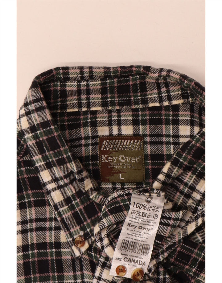 Camicia vintage da uomo in flanella di cotone a quadri neri grandi
