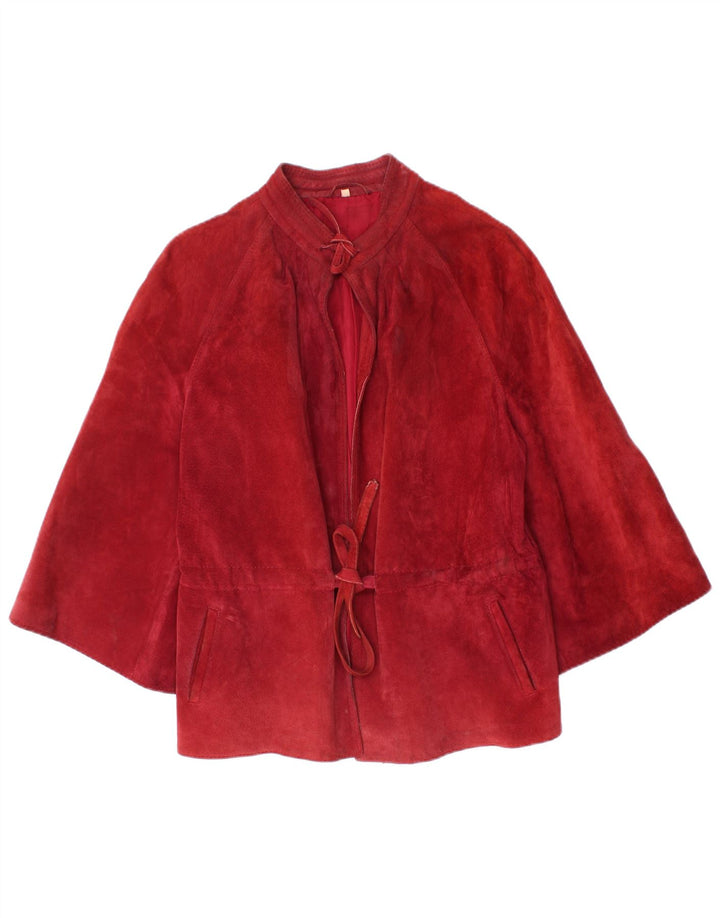 Giacca vintage da donna in pelle scamosciata con maniche a 3/4 IT 44 rossa media