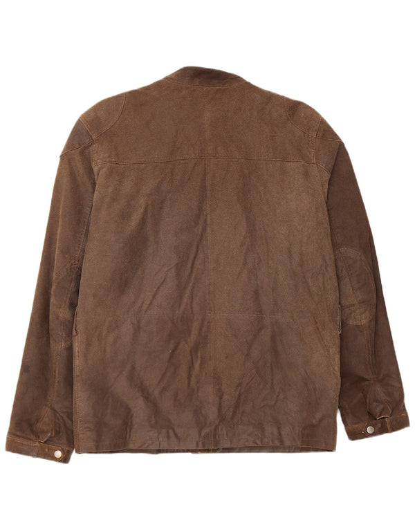 Giacca utilitaria in pelle da motociclista vintage da uomo UK 38 Marrone medio