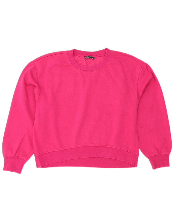 Felpa corta da donna Zara, maglione UK 16 grande rosa