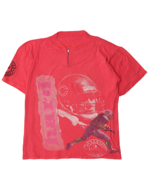 T-shirt grafica vintage da donna con collo e zip UK 16 grande rosa