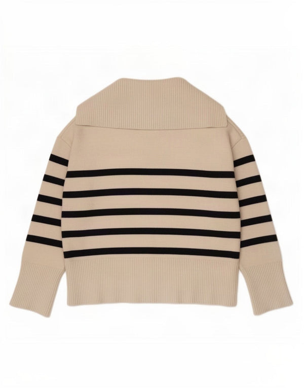 Maglione Zara da donna con collo alto, UK 10, piccolo, a righe, bianco sporco