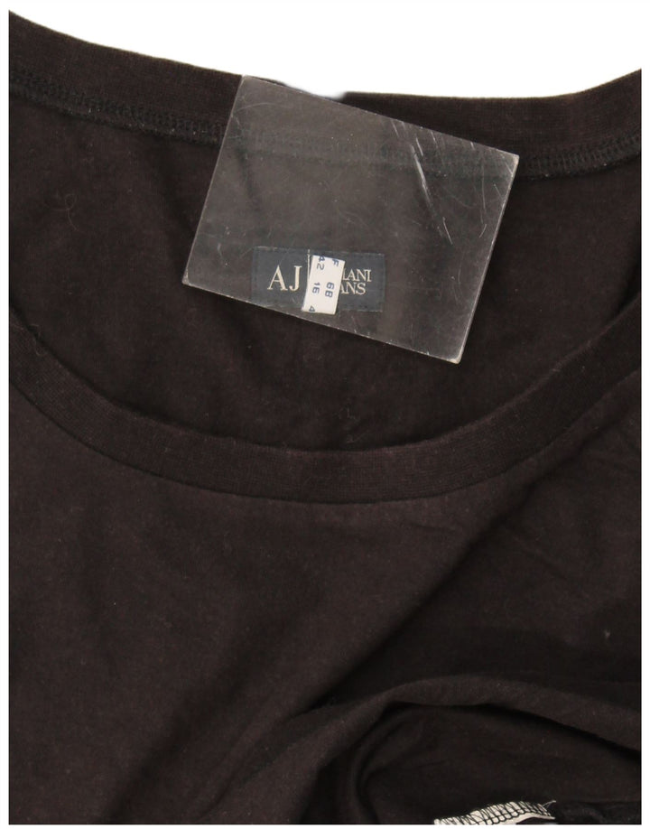 Armani Jeans Top grafico da donna manica lunga UK 16 grande nero