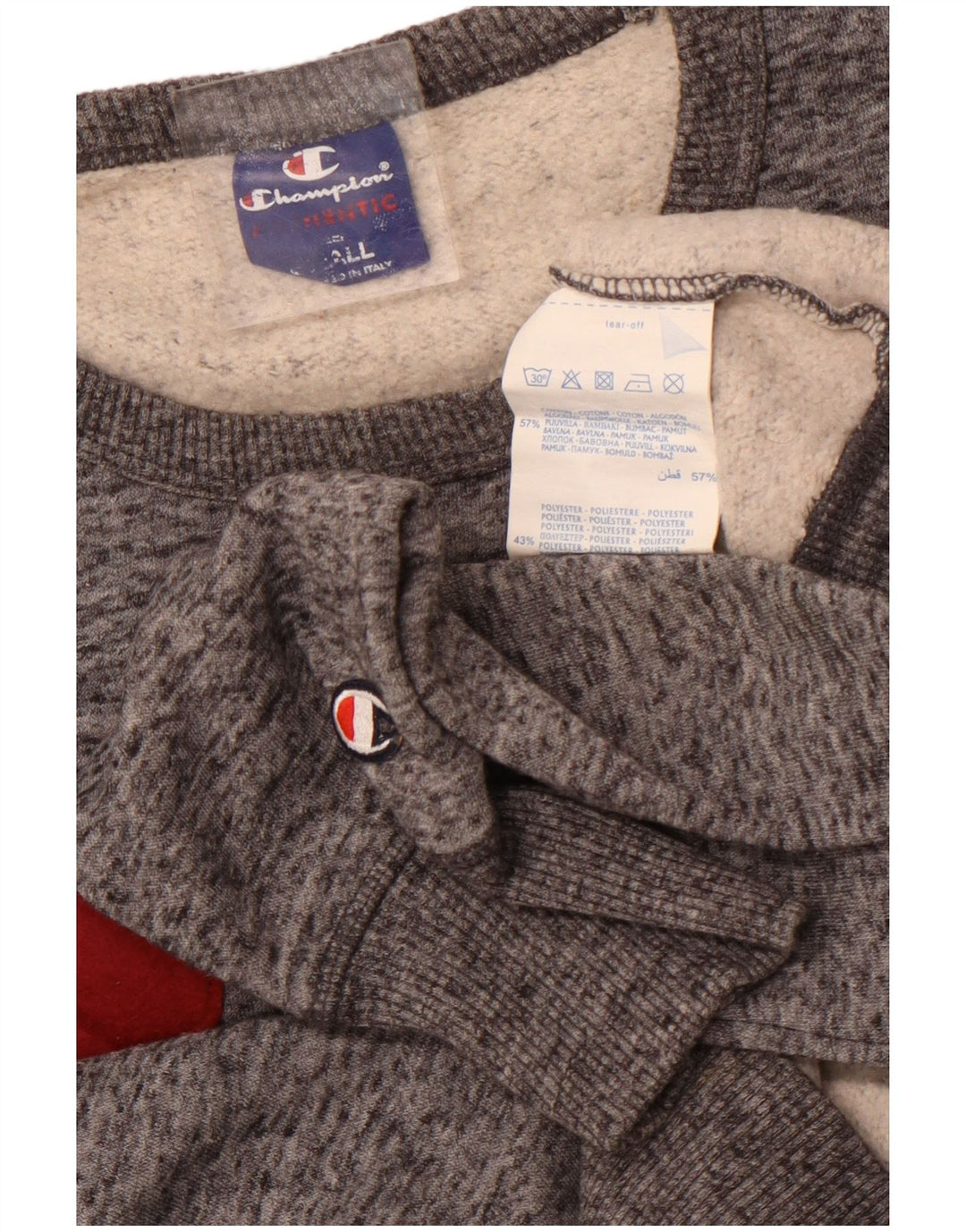 Felpa grafica da uomo Champion, maglione piccolo, cotone chiazzato grigio