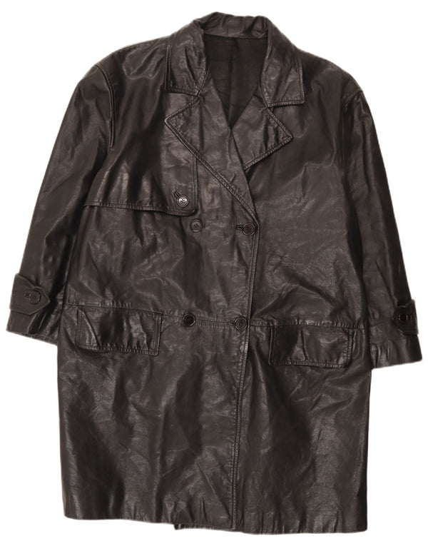 Cappotto vintage da donna in pelle doppiopetto vestibilità rilassata IT 42 medio nero