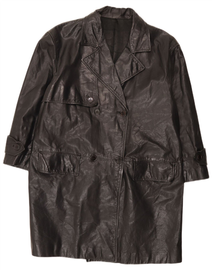 Cappotto vintage da donna in pelle doppiopetto vestibilità rilassata IT 42 medio nero