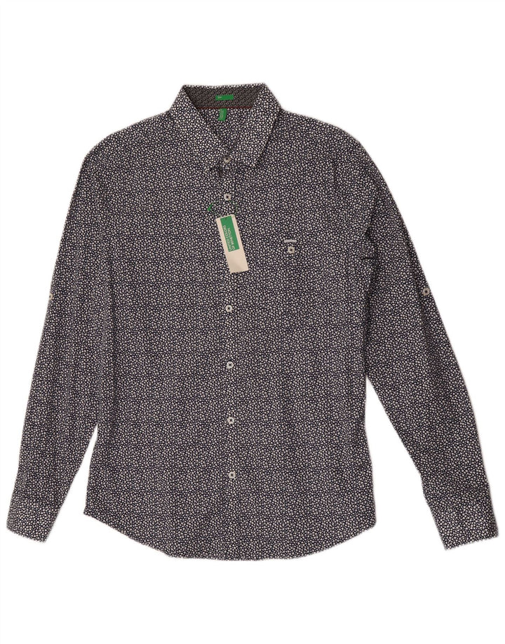 Camicia Benetton da uomo slim fit in cotone floreale medio blu navy