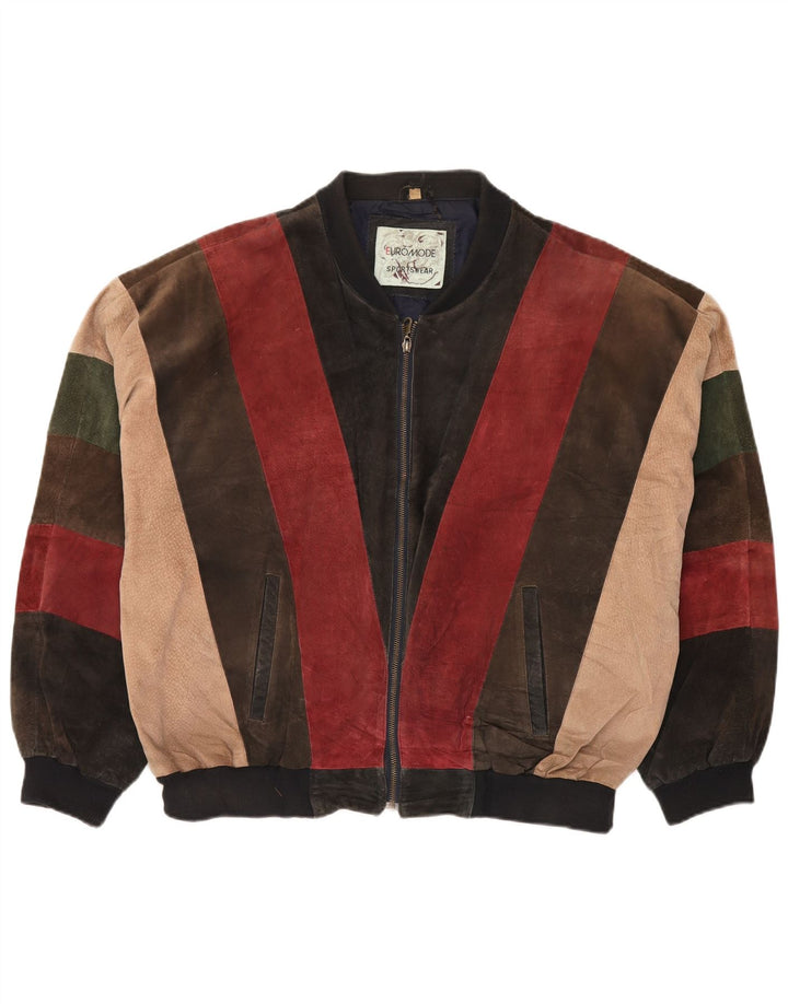 Giubbotto bomber in pelle scamosciata da uomo Euro Mode IT 52/54 XL Colourblock multicolore
