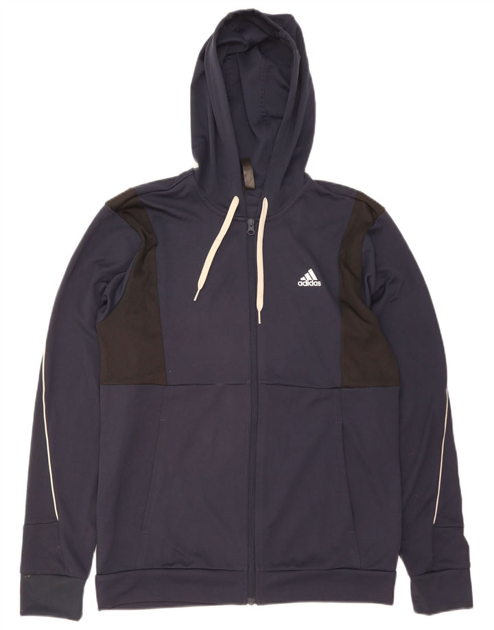 Felpa con cappuccio e zip ADIDAS Aeroready da uomo in poliestere medio blu navy