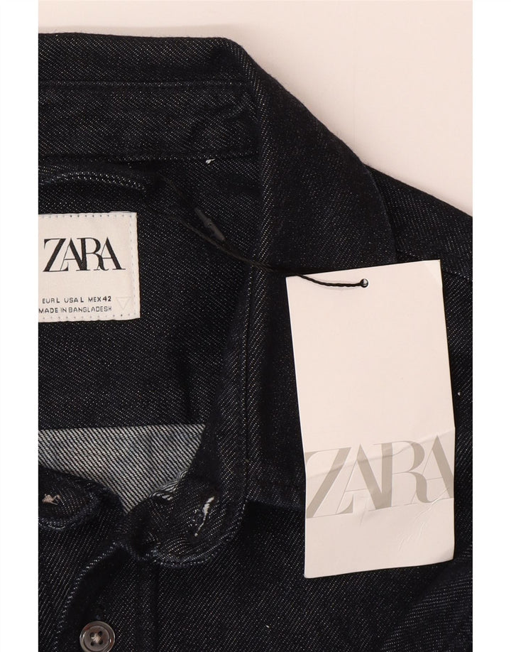 Camicia di jeans da uomo Zara grande in cotone blu navy