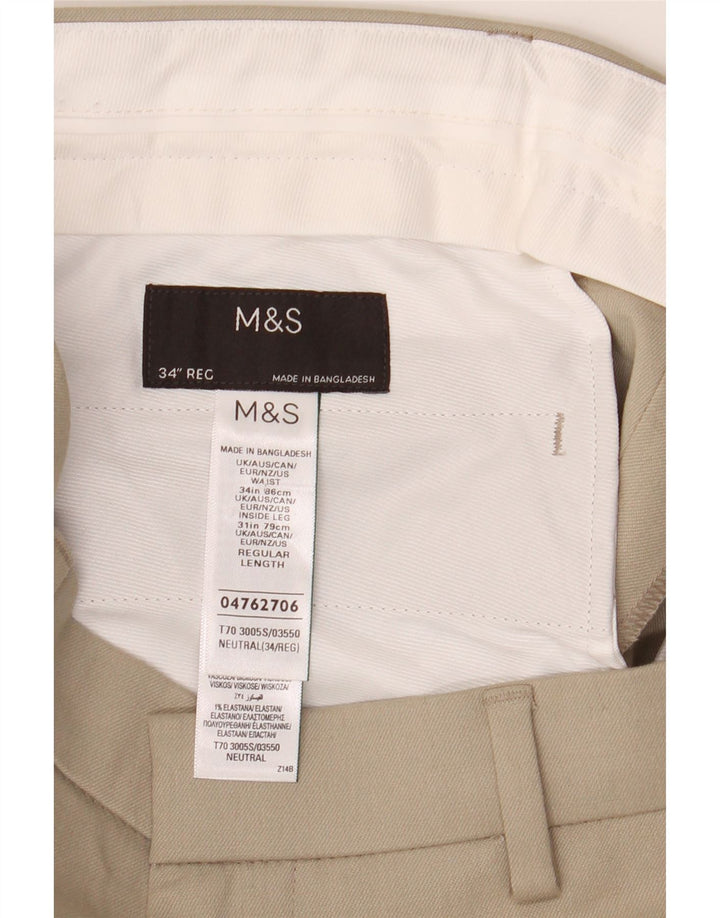 Pantaloni chino slim da uomo Marks & Spencer W34 L31 Poliestere beige