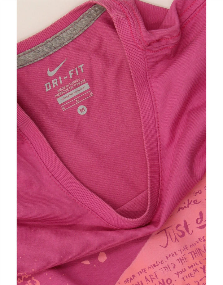 NIKE Womens Dri Fit Graphic T-Shirt Top UK 12 Medium Pink Vintage Nike and Second-Hand Nike from Messina Hembry 