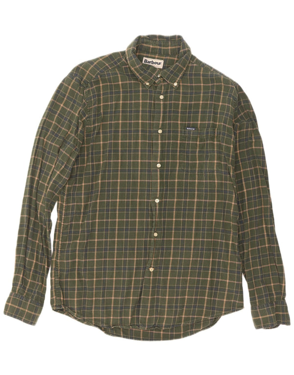 Barbour Uomo Camicia su misura vestibilità grande in cotone a quadri kaki