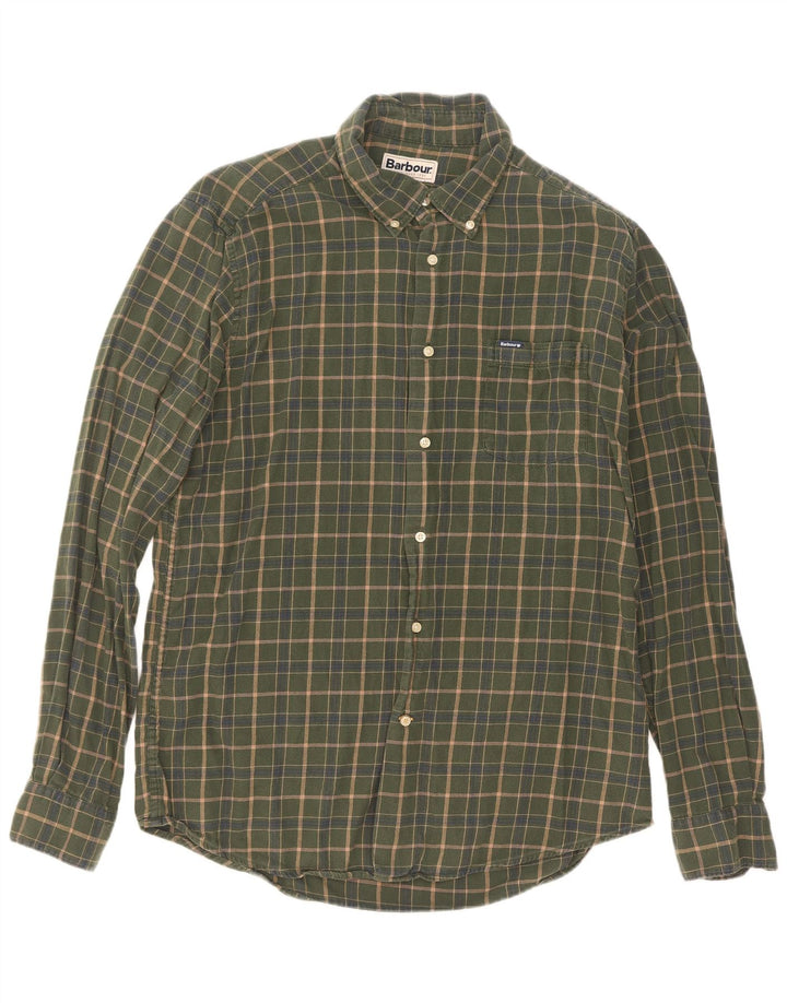 Barbour Uomo Camicia su misura vestibilità grande in cotone a quadri kaki