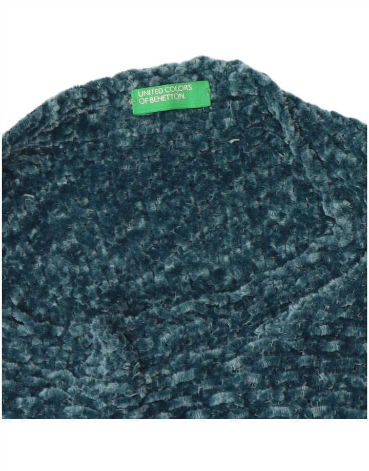 BENETTON Maglione da donna con scollo a barchetta in velluto UK 12 Verde medio a righe
