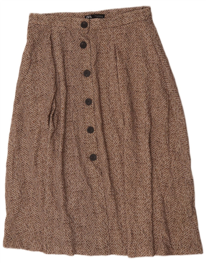 Gonna midi Zara da donna XL W32 Marrone Chevron