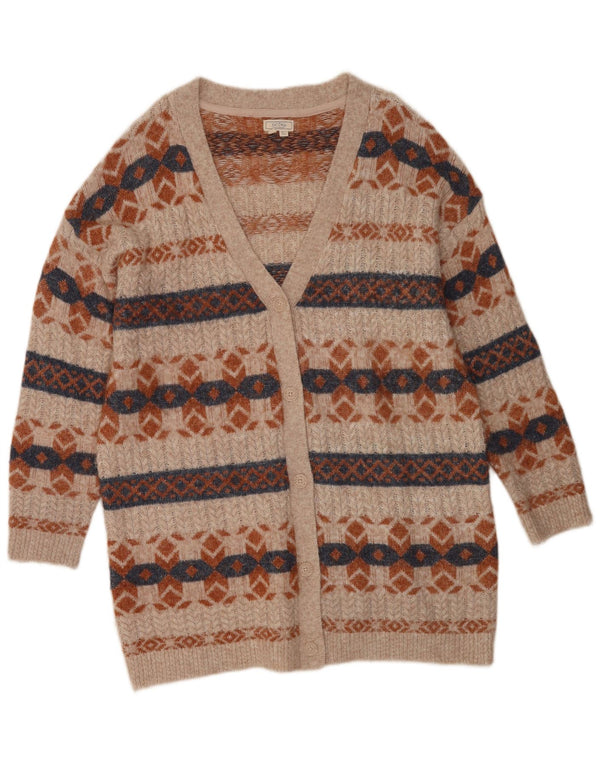 Maglione cardigan lungo da donna Fat Face UK 16 Grande nylon geometrico beige