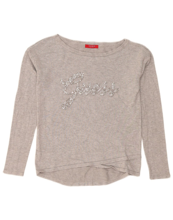 Guess Top grafico da donna a maniche lunghe UK 10 Small in viscosa grigia