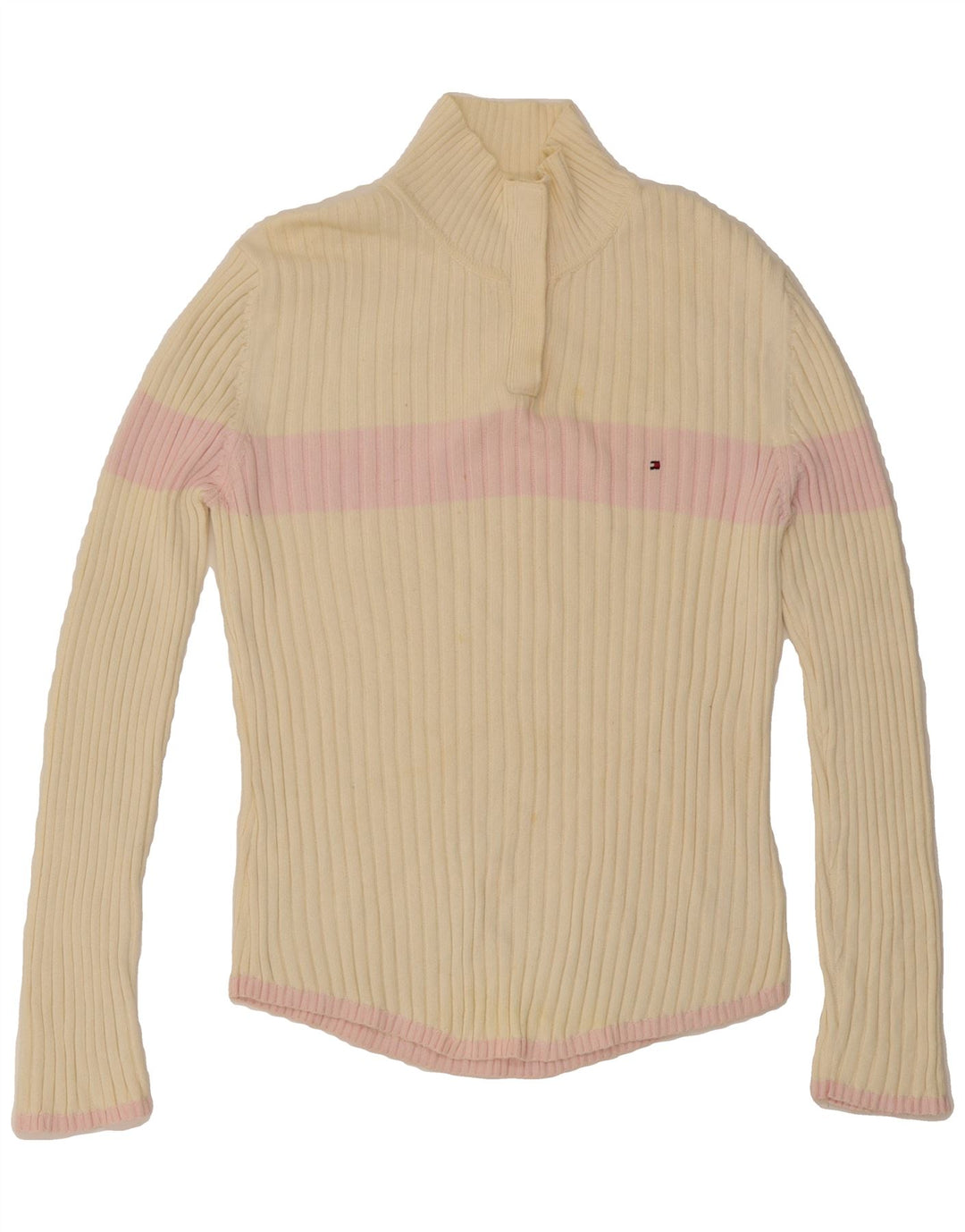TOMMY HILFIGER Womens Button Neck Jumper Sweater UK 14 Large Off White Vintage Tommy Hilfiger and Second-Hand Tommy Hilfiger from Messina Hembry 