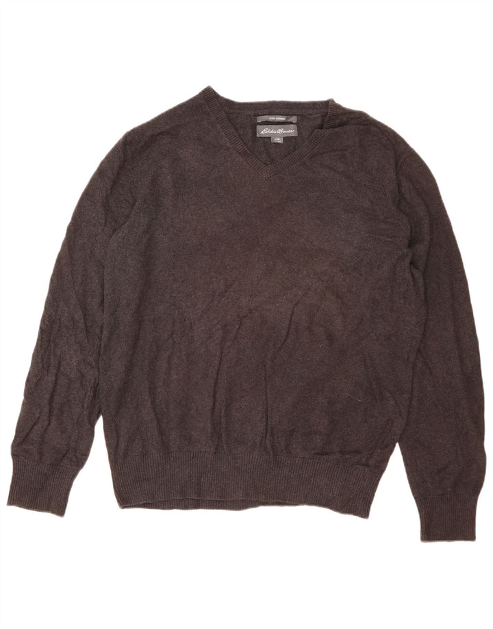 Maglione da uomo con scollo a V Eddie Bauer in cotone screziato grigio medio