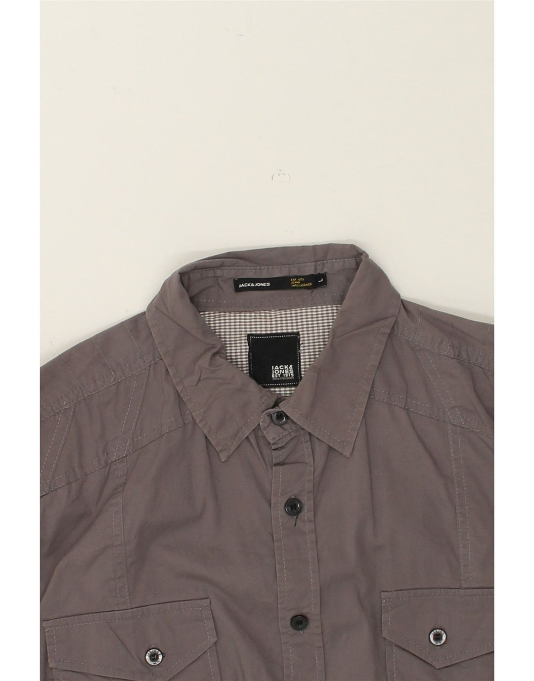 JACK & JONES Mens Slim Graphic Shirt Large Grey Cotton | Vintage Jack & Jones | Thrift | Second-Hand Jack & Jones | Used Clothing | Messina Hembry 