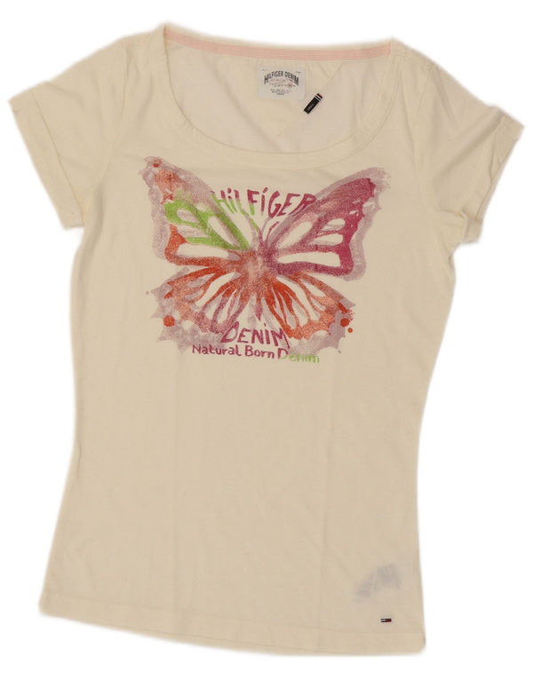 T-shirt grafica da donna Tommy Hilfiger Top UK 10 piccola farfalla gialla