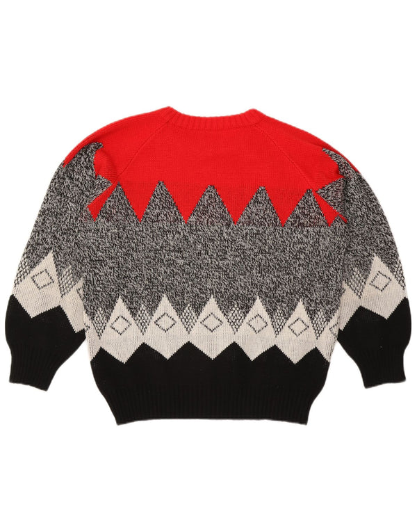 Maglione maglione girocollo da donna vintage UK 16 grande multicolore