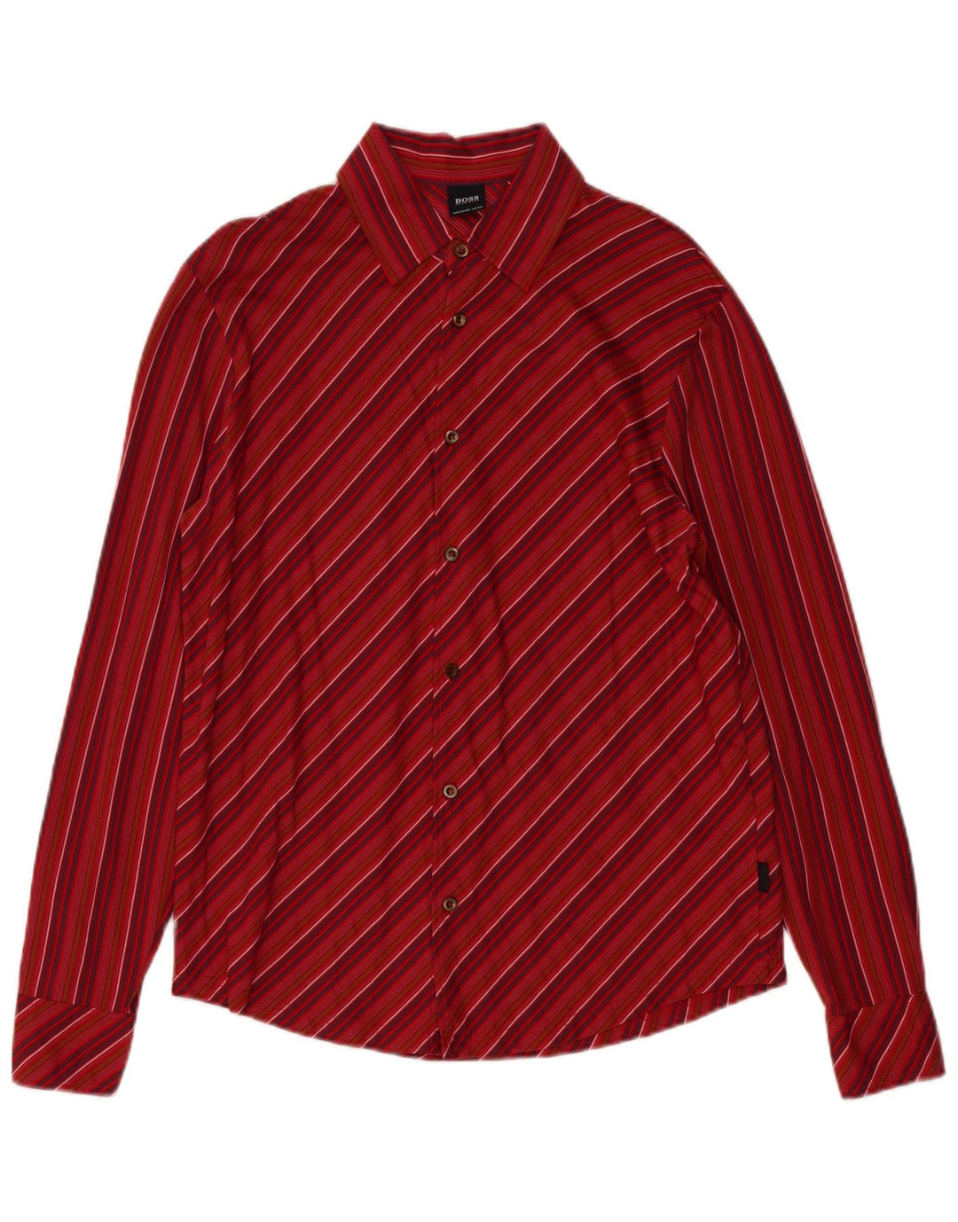 Camicia da uomo Hugo Boss in cotone a righe rosse medie