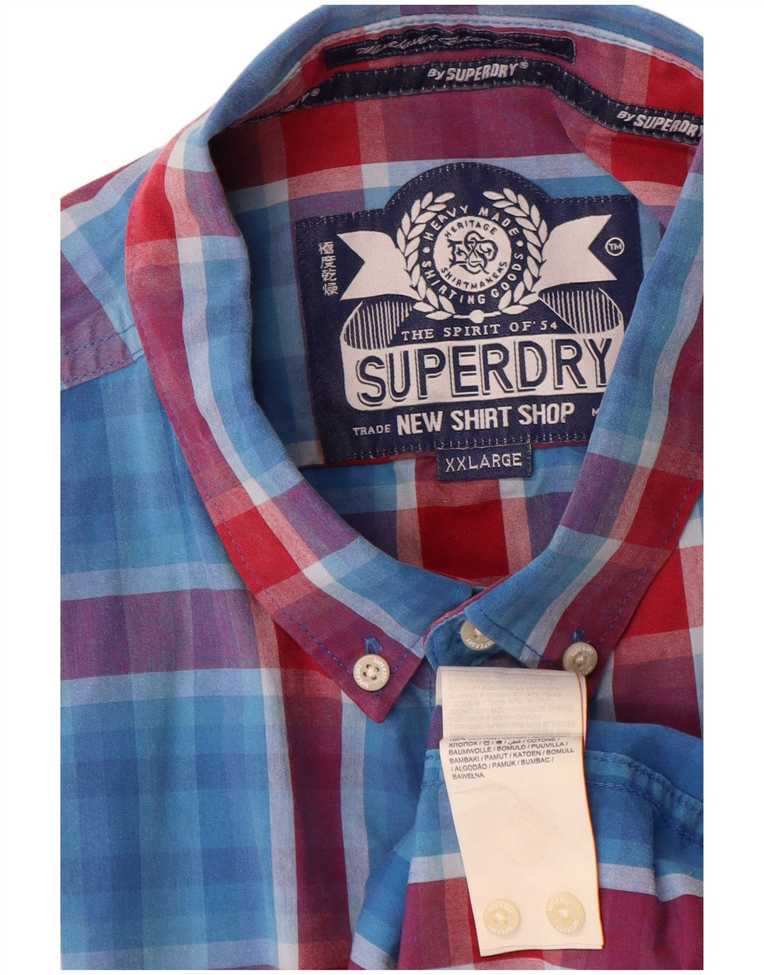 Camicia a maniche corte da uomo Superdry 2XL in cotone a quadri blu