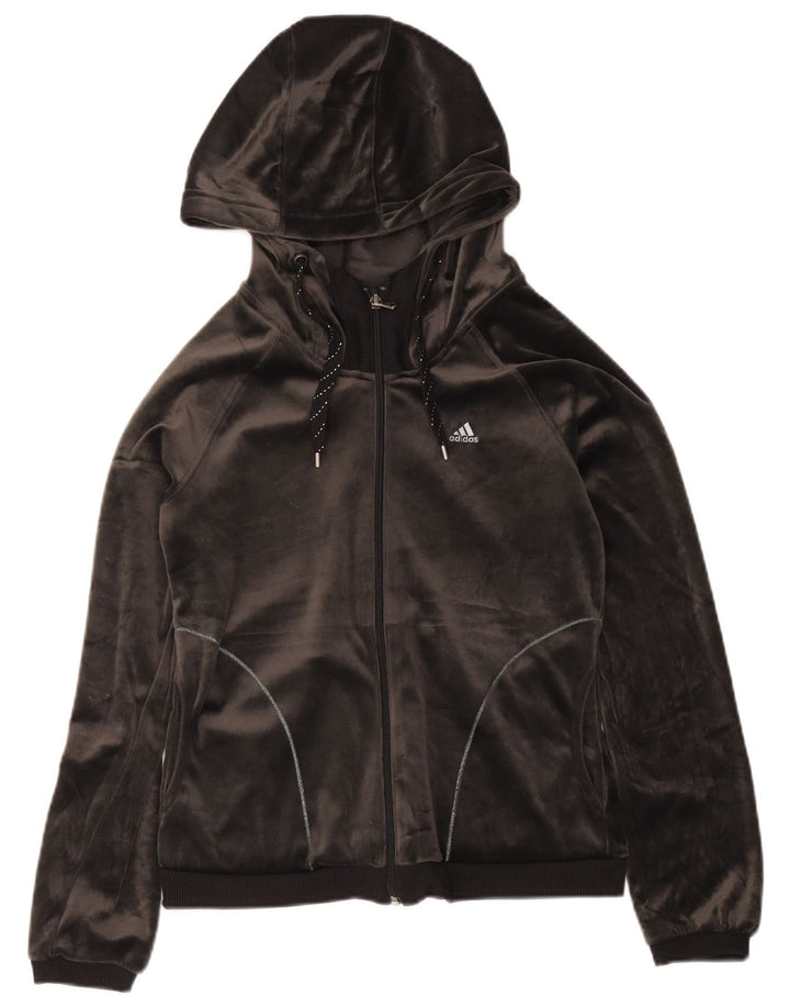 Maglione con cappuccio e zip in velluto da donna Adidas UK 12 Poliestere grigio medio